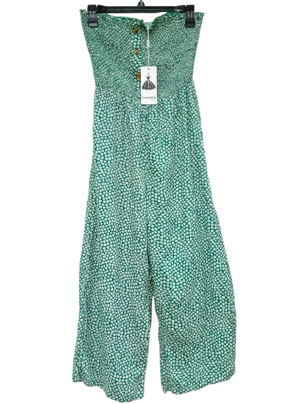 Angashion NWT Green Floral Strapless Wide Leg Jumpsuit Boho Women's Small